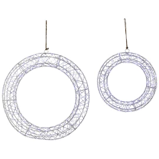 LED Lighted Hanging Christmas Wreath Decorations - 18" - Set of 2 - Cool White Lights